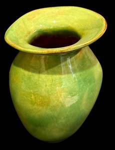 lot 93H image: LL - Alotha Soule 1991 Studio Pottery Vase 7 Inch Green Glaze