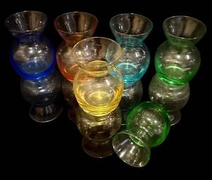 lot 94H image: LL - Set of 6 Multi-Color Glass Bud Vases, 3 14 Inch Tall