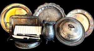 lot 99H image: ML - Reed & Barton Silverplated Serving Set with Platters, Lidded Dish, and Accessories