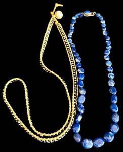 lot 125H image: ML - Set of 2 Beaded Necklaces Including Blue Lapis and Gold Tone Designs, 26 Inch Largest