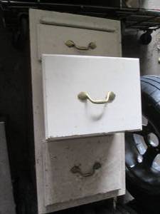 lot 97 image: Vintage lower 3-drawer kitchen cabi...