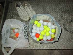 lot 122 image: Golf balls, shoes and a putt putt p...