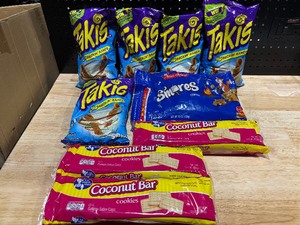 lot 48 image: Takis, Smores Cereal, Coconut Bars