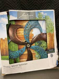 lot 18 image: Belavi Kinetic Wind Spinner Blue-Bronze Flower Design 22 Inch