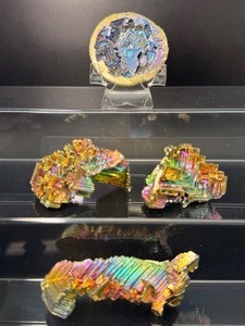 lot 89 image: Bismuth Lot of 4 half circle and 3 pieces  326 gm  11.5 oz. It is a chemical element with atomic number 83. Brittle, silvery-white meta, but often has an iridescent appearance.