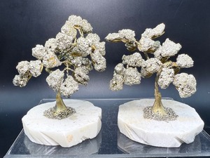 lot 83 image: Pyrite Trees on Quartz Base Lot of 2 Total Weight 345gm  12.1oz.