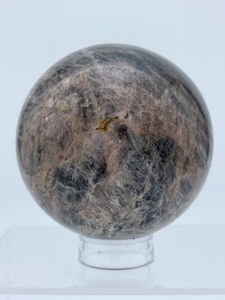 lot 6 image: Beautiful Black Moonstone Sphere 85mm, 905 gm  2lbs. Black moonstone is a dark colored variety of moonstone, a feldspar mineral.