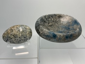 lot 25 image: Prized Blue Spinel Lot of 2 Bowl, Gallet Total Weight  850 gm.  2 lb.  Special gemstone because it is one of the few blue stones that occur naturally