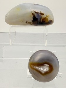 lot 125 image: Orca Agate Polished Lot of 2  Gallet 339 gm.  11.9 oz.  Palmstone 68 gm.  2.4 oz.  Total weight 407 gm.  14.3 oz