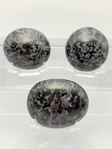 lot 98 image: Indigo Gabbro Mystic Merlinite Polished Lot of 3 Gallets  570 gm  1 lb. 4.1 oz. Found primarily in Madagascar.  Is a popular New Age stone associated with magic, intuition, and spiritual healing.