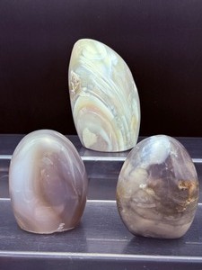 lot 49 image: Orca Agate Freeform Lot of 3. Total Weight 1.466 kilo  3.2 lbs.
