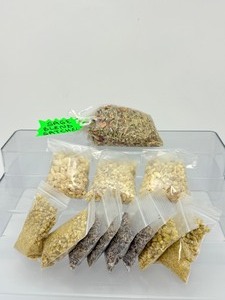 lot 295 image: Small bags of sage blend, dried lavender, dried camomeile buds and frankincense resin