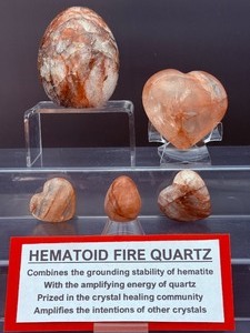 lot 168 image: Hematoid Fire Quartz Polished Lot of 5 Freeform, 3-hearts, 1 egg.   Total Weight 542 gm (12 kilo)  1 lb. 3 oz.