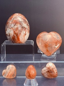 lot 168 image: Hematoid Fire Quartz Polished Lot of 5 Freeform, 3-hearts, 1 egg.   Total Weight 542 gm (12 kilo)  1 lb. 3 oz.