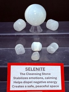 lot 178 image: Selenite Lot of 3 sphere and 6 nuggets.sphere 55mm, 175 gm  6.1 oz.  6 nuggets 128 gm  4.5 oz  Total Weight 183 gm  10.6 oz