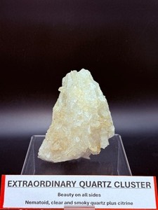 lot 188 image: Unique, Stunning Quartz Cluster with beauty on all sides. Includes hematoid, clear and smoky quartz plus citrine 541 gm (12 kilo)  1lb. 3oz.