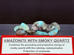 lot 297 image: Amazonite with Smoky Quartz Tumbles 107 gm.  1 lb.