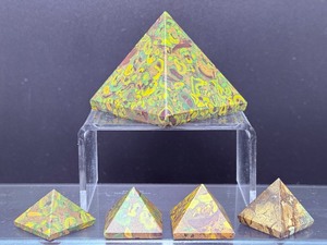 lot 206 image: Fruit JasperAjooba Jasper Polished Lot of 5 Pyramids.  Total Weight  239 gm  8.4 oz