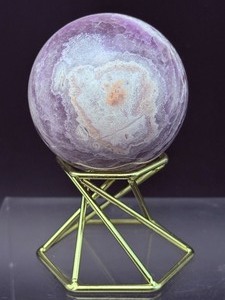 lot 198 image: DreamChevron Amethyst Sphere  includes stand 54mm  247 gm  9.6 oz.