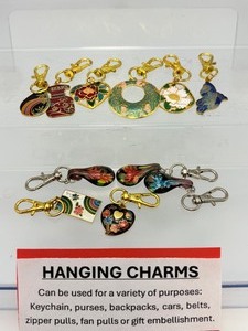 lot 260 image: Hanging Charms Lot of 10 8 Cloisonne Enamel & 3 Resin.  Great for keychains, backpacks, purses, zipper pulls, stocking stuffers and more