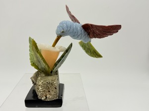 lot 53 image: One of  Kind Hummingbird Feeding from a Flower on a Pyrite Base (repaired) 5  inches high