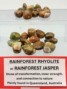 lot 258 image: Rainforest Rhyolite or Rainforest Jasper Tumnles 243 gm  8.6 oz.