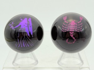 lot 234 image: Black Obsidian Horoscope Spheres Scorpio 48mm, 168 gm, 5.9 oz. Virgo 46mm, 165 gm, 5.8 oz