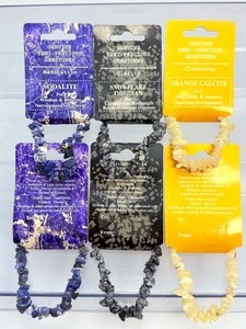 lot 265 image: Genuine Semi-Precious Gemstone Chip Bracelet Lot of 6 2-orange calcite, 2-sodalite & 2 snowflake obsidian