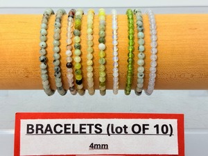 lot 164 image: Gemstone 4mm Beaded Bracelet Lot of 10 3 Kiwi Jasper, 2 Jade, 1 Peridot, 1 Blue Lace Agate, 1 Opalite, 1 Afgan Jade, & 1 Black and White Agate