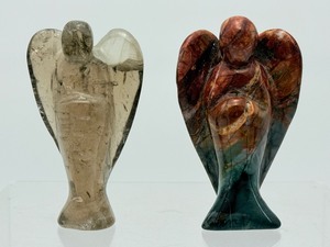 lot 299 image: Angel Lot of 2 Cherry Creek Jasper Angel 91 gm.  3.2 oz. Smoky Quartz Angel 70 gm.  2.4 oz Total Weight 161 gm.  5.6 oz.