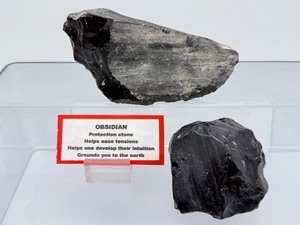 lot 302 image: Obsidian Rough Chunks Lot of 2 Total Weight 654 gm.  1 lb. 7 oz.