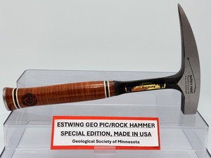lot 34 image: Estwing Special Edition Geo PickRock Hammer made for the Geological Society of Minnesota. Made in USA. 954 gm. (nearly 1 kilo)  2 lb. 1.6 oz.