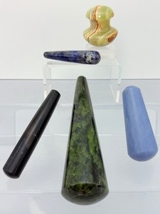 lot 45 image: Massage Tools Polished Lot of 5 nephrite jade, onyx, angelite, sodalite, and  unknown stone
