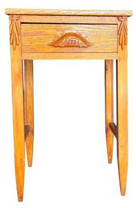 lot 13H image: G - Vintage Oak Side Table with Single Drawer and Carved Details