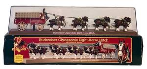 lot 147H image: UL - Budweiser Clydesdale Eight-Horse Hitch Mechanical Bank in Display Case