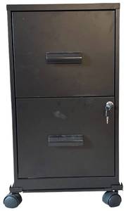 lot 155H image: UL - 2-Drawer Black Metal File Cabinet with Keys and Casters