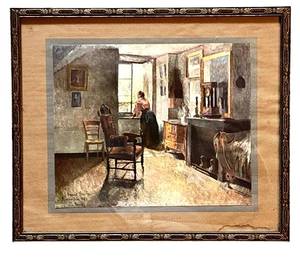 lot 162H image: UL - Harriet Backer Interior Framed Print, Vintage 12 x 14
