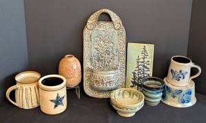 lot 142 image: K - Collection of Decorative Pottery Including Stone Hollow Wall Plaque and Mugs