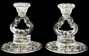 lot 211HH image: K-Pair of Vintage Cambridge Rosepoint Candle Holders