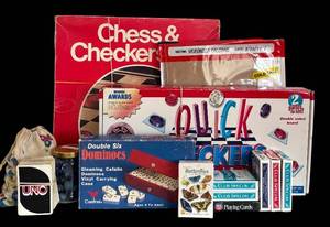 lot 215H image: LR - Large Collection of Vintage and Classic Board and Card Games Including Chess, UNO, Dominoes and More