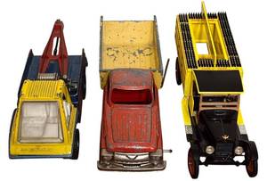 lot 275H image: FR- Two Hurley Vintage Pressed Steel Toy Trucks, Tow Truck and Dump Truck and Coca-Cola Delivery Truck