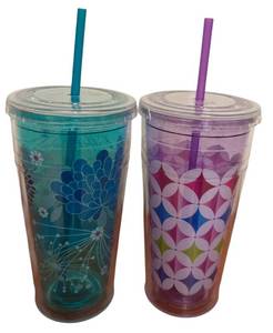 lot 278H image: LR - Set of 2 Cool Gear Insulated Tumblers with Lids and Straws, 7.5 Inch