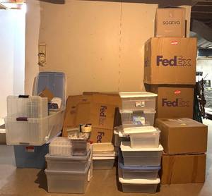 lot 282H image: B - Collection of Moving and Storage Boxes with Plastic Totes and Packing Supplies