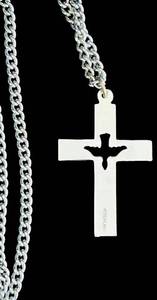 lot 10C image: K - Sterling Silver Cross Pendant Necklace with Dove Cutout, 24 Inch Chain