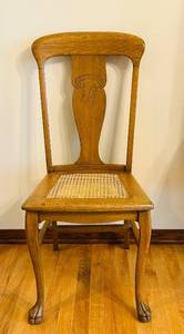 lot 45C image: DR - Vintage Wooden Dining Chair with Cane Seat and Carved Backrest