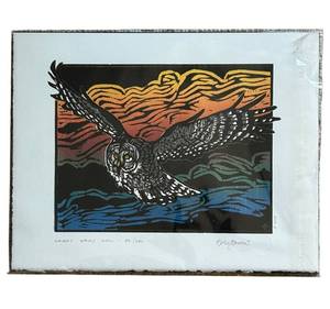 lot 48CC image: FR - Betsy Bowen Signed Limited Edition Linocut Print Great Gray Owl