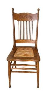 lot 49C image: DR - Antique Oak Dining Chair with Cane Seat and Carved Backrest