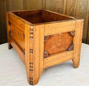 lot 63C image: FR - Antique Wooden Storage Box with Decorative Carved Sides