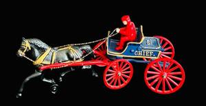 lot 76C image: FR - Vintage Cast Iron Horse Drawn Fire Chief Wagon Toy