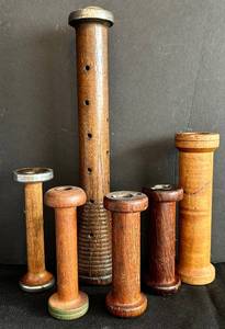 lot 78C image: FR - Set of 6 Vintage Wooden Textile Mill Bobbins